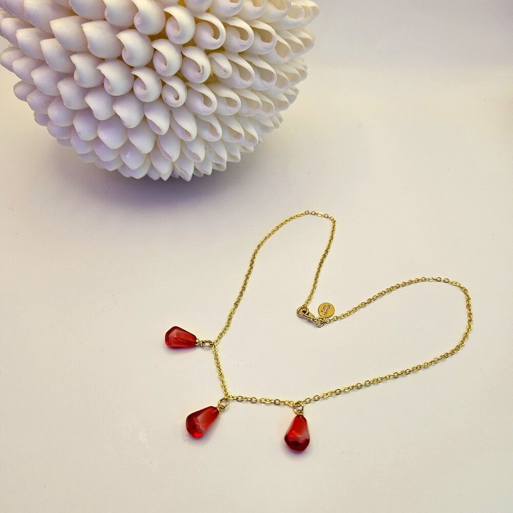 Sale!! Three Crystal Red Pomegranate Necklace & 16" Gold-Filled Chain